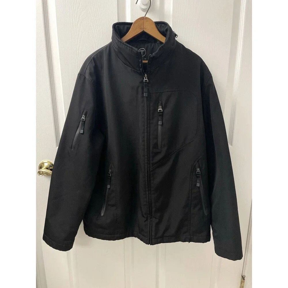 Tumi  T-Tech Black Jacket Hidden Hood Full Zip Pockets Men's Size Large